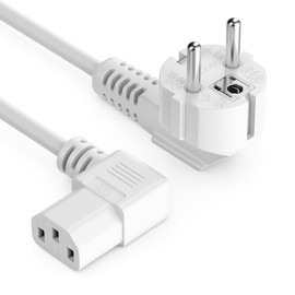deleyCON IEC Power Cable 10 m Power Cable Protective Contact Plug Type F (CEE 7/4) 90° Angled to C13 Socket 90° Angled Right PC Computer Monitor Printer Projector - White