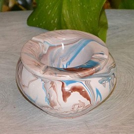 Small Tunisian Marble Ashtray in Blue, Brown and White