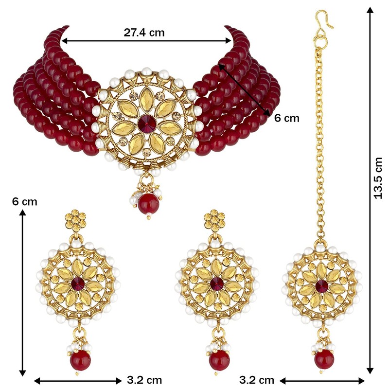 Aheli Kundan Pearl Choker Multi Layered Collar Pendientes con Manng