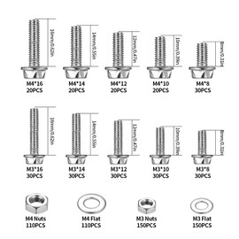M3 M4 Screws Set, 780 Pieces Phillips Hex Screws Nuts Set, Flange Screws and Nuts Set with Washers Set, Threaded Screws with Nuts, Machine Screws Assortment Set