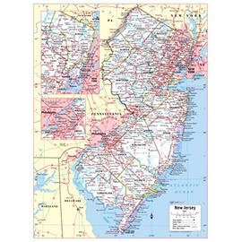 Cool Owl Maps New Jersey Wall Map Large Print Poster - Paper