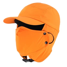 Home Prefer Waterproof Mens Winter Hat Fleece Lined Earflaps Visor Hat Face Cover (Dark Orange)