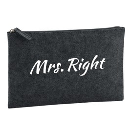 Huuraa Kulturbeutel Mrs. Right Schriftzug Geschenk 1 Liter Charcoal Filz Mrs. Right Geschenkidee