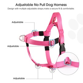 Annchwool Adjustable Dog Harness-Lightweight No Pull Dog Harness with Handle for Small & Medium and Large Dogs-Front Clip Easy for Walking Vest Harness(Pink,L)