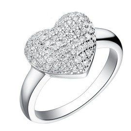 Uloveido Ladies Rhodium Plated Cubic Zirconia Heart Rings Engagement with Round Brillant CZ Stones (Size 8) J070