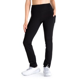 Yogipace,Side Pockets,Women's 31" Fleece Lined Thermal Yoga Pants Winter Straight Leg Warm Sweatpants,Black,Size M