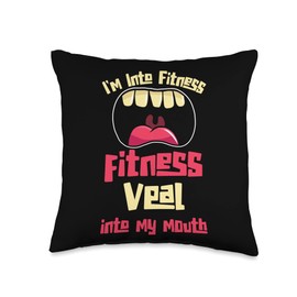 Health Enthusiast Food Lover, Fitness Veal Into My Mouth Throw Pillow, 16x16, Multicolor