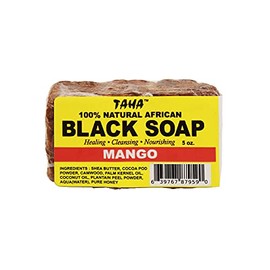 Taha African Black Soap Bar, Organic & 100% Natural, Soothing & Moisturizing, Healthy Cleansing – Great for Blemishes, Acne, Dry Scalp, and More, Natural Scent, 5 Oz (Mango, Pack of 1)
