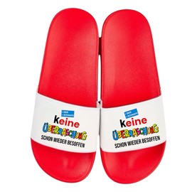 T-Shirt - Keine Überraschung – Party Outfit - Badeschlappen - Hut - TShirt - schon wieder besoffen - Malle 2025, lustiges Party Shirt, JGA, Mallorca Tour (Badelatschen, Rot-Weiß, 43)