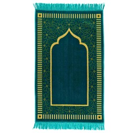homeart Muslim Prayer Rug, Soft Plush Thin Islamic Prayer Mat, Janamaz, Sajada, Praying Carpet, Islamic Gift for Men & Women, Ramadan Eid Hajj Gift, Riyadh Pattern, Duck Egg Blue