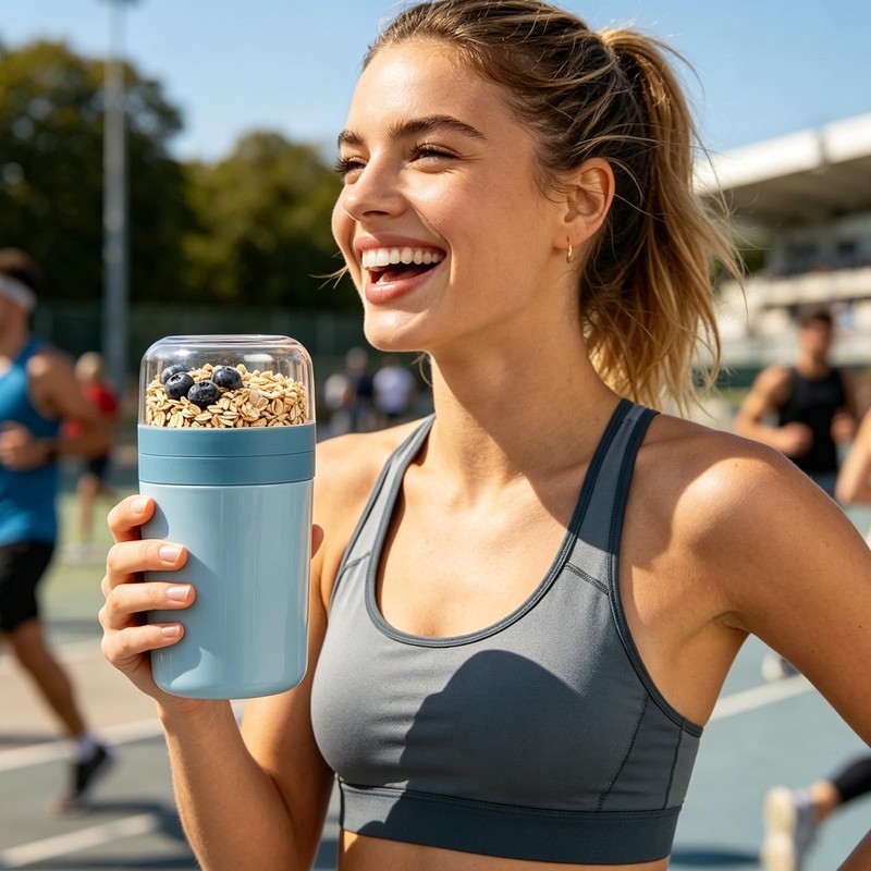 AiQInu Contenitore per Cereali Portatile con Cucchiaio e Salsiera, Vaso