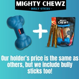 Mighty Chewz 7" Thick Bully Sticks (5 Pack) with Bully Stick Safety Device - Stop Choking on The Last bit/All Natural Pizzle Sticks and Bully Stick Holder