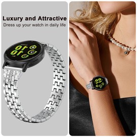 HQzon 20mm Bling Metal Compatible with Garmin Vivoactive 6 Watch Bands/5/3/3 Music/Venu Sq 2/Forerunner 55/165/245/645,Metal Rhinestone Bling Bracelet Wristband for Women Men