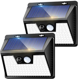 Solar Lights Outdoor 2 Pack, 140LED/3 Modes Motion Sensor Wall Lights Solar Powered, Wireless IP65 Waterproof Solar Lights Outside Bright for Deck Steps Fence Patio Front Door Pathway, White | kolpop
