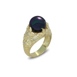 KsrModa Natural Mother of Pearl Gemstone Women's Ring - 14k Gold/Rhodium Plated 925 Sterling Silver Genuine Gemstone Women Ring, Natural Birthstone Ring, Floral Pattern Ring, Jewelry Gifts for Valentine's Day, Mother's Day, Birthday Jewelry Gifts (14K Go