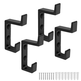 PARFCO Acoustic Panel Hooks, Pack of 4 Coat Hooks, Black, Space Aluminium Coat Hooks with Screws for Wardrobe, Bedroom, Wall Hooks