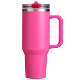 Muwnrol 40 oz Tumbler with Handle, Flip Straw Lid, Leakproof Design, Stainless Steel Insulated Cup, Double-Wall Vacuum Insulation for Hot & Cold (Hot Pink)