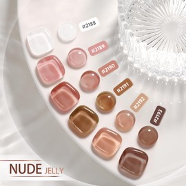 GAOY Nude Jelly Pink Gel Nail Polish Set, 6 Transparent Colors Sheer White Brown Gel Nail Kit for Salon and Nail Art DIY at Home
