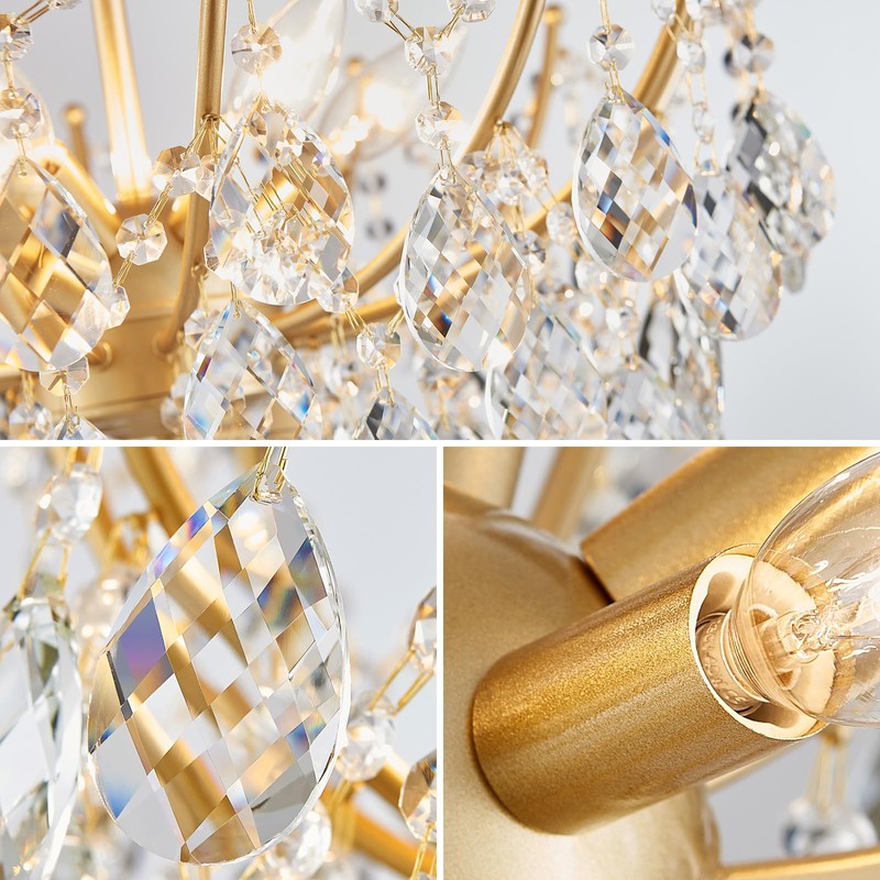 ANJIADENGSHI Crystal Chandelier Ceiling Light, Modern Semi Flush Mount Ceiling
