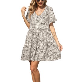 nclook Womens 2025 Summer Casual Dress Sweet Cute V Neck Mini Dress with Pocket Short Sleeve Ruffle Dress