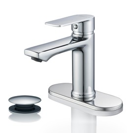 BELZ Chrome Bathroom Faucet, Modern Single Handle One Hole Bath Vanity Sink Faucets with Pop Up Drain and Deck Plate for 1 or 3 Holes