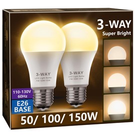 Briignite 3 Way LED Light Bulbs Soft White, 2 Pack, 3000K 50/100/150 Watt Equivalent, A19 Three Way Bulbs, E26 Base 3-Way Light Bulbs for Indoor for Reading