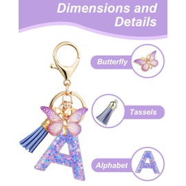Chivixe Initial Letter Keychain for Women Tassel Butterfly Pendant Key Ring Cute Car Keychain for Wallet Backpack Bag Charm,Z01-L