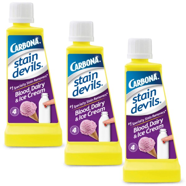 Carbona Stain Devils® #4 – Blood, Dairy & Ice Cream | Professional Strength Laundry Stain Remover | Multi-Fabric Cleaner | Safe On Skin & Washable Fabrics | 1.7 Fl Oz, 3 Pack