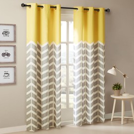 Intelligent Design Alex Chevron Curtains for Living Room, Modern Contemporary Grommet Room Darkening Panels for Bedroom, Geometric Window Panel, 42X63, 2-Panel Pack, 42x63, Yellow