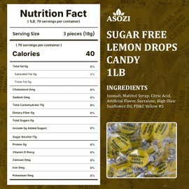 Sugar Free Lemon Hard Candy- 1lb Bulk Individually Wrapped Sugarless Citrus Candy Drops Keto And Diabetic Friendly, for Parties & Holidays (Lemon)