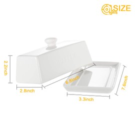 Butter Dish With Lid, WERTIOO Porcelain Butter Keeper With Handle Cover French Butter Dish Ceramic Butter Holder Container for Countertop, White