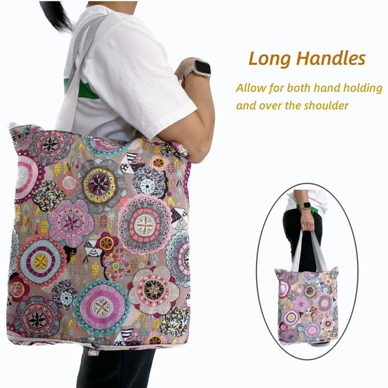 Konish Reusable Foldable Grocery Bags Folding Shopping Tote with Zipper(Grey