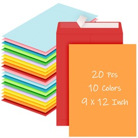 Colored 9 x 12 Envelopes, 20 Pcs Mailing Envelopes, Colorful Large Envelope, 100 GSM Printable Catalog Envelopes For Storage, Mailing, Organize, Office and Home