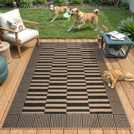 Beeiva Striped Easy Jute Rug, 3x5 Outdoor Rugs for Porch, Farmhouse Washable Patio Rug Front Door Mat for Entryway Porch Outside Entrance Mudroom - Black