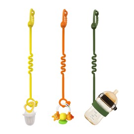 Toy Straps for Baby – 3 Pack Adjustable Silicone Toy Straps for Baby and Sippy Cup Straps for Strollers, High Chairs, Cribs, Car Seats, Food Grade Silicone, BPA Free (Orange+Yellow+Olive)