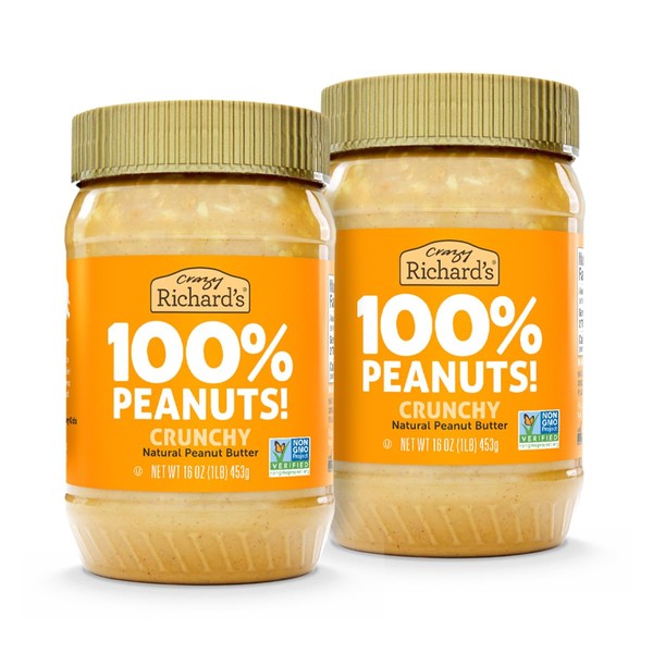 Crazy Richard's 100% All-Natural Crunchy Vegan Peanut Butter with No Added Sugar and Non-GMO (16 Ounce, Pack of 2)