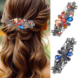 HEREAD Rhinstones Hair Barrette Vintage Crystal Hair Clips Accessories for Women (Pack of 2)