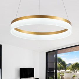 Buccleuch Dimmable LED Chandelier, Modern Gold LED Chandelier for Dining Room Light Fixture Over Table, 19.7 inch Modern Pendant Light Kitchen Island, Height Adjustable Acrylic Ceiling Lights