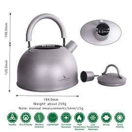 Boundless Voyage 2L Titanium Kettle with Folding Handles Ultralight Pot with Warning Buzzer Coffee Tea for Outdoor Camping Backpacking Home Use Ti3097D