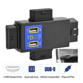 iKKEGOL Pocket OBD2 OBDII Full 16 Pin 1 Male to 3 Female OBD Cable Splitter Converter Adapter with 2 USB Port Supply Charging for Diagnostic Extender (1 to 3 Splitter)