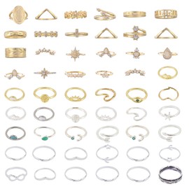 FUTIMELY 47-101pcs Boho Knuckle Stackable Rings Set for Women Vintage Gold Silver Midi Joint Crystal Nail Finger Rings Set (54pcs)