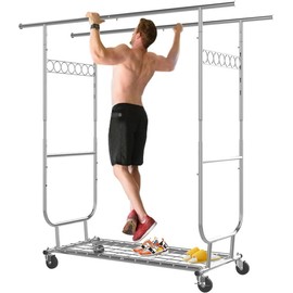 Poncho Heavy Duty Clothes Rack for Commercial Grade Use, Adjustable Height, Rolling Garment Rack with Sturdy Metal Frame