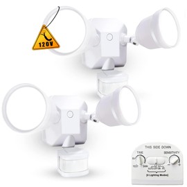 EMANER Motion Sensor Outdoor Lights, Dusk to Dawn Porch Flood Light 5000K, 4-Mode, 2800lm Wired Security Spotlight Wall Mount for Garage Porch Soffit Under Eave (2-Pack, White)