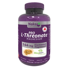 Naka Platinum PRO Magnesium L-Threonate Magtein 2,000 mg per serving (3capsules) 144 elemental Magnesium - BONUS Size 120 Veggie Caps (90+30 FREE)
