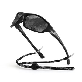 yoofun Polarized Sports Sunglasses for Men Driving Cycling Fishing Sun Glasses 100% UV Protection with Glasses Rope Strap, Black&Gun/Black