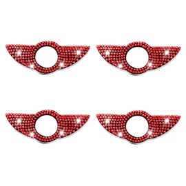 4PCS Bling Car Inner Door Lock Covers, Crystal Rhinestone Pull Rod Bolt Sticker, Sparkly Car Door Lock Pin Cap, Universal Auto Door Bolt Cap Decoration for C Class C200L C260L GLC260 (Red)