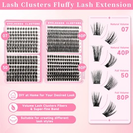Azenlo Cluster Lashes Eyelash Clusters 07D+50D+40D+80D Lash Clusters Wispy Individual Lashes 496PCS D Curl Lash Extension Natural Lashes Clusters DIY Cluster Eyelash Extensions for Beginners