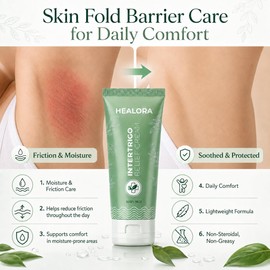 Bellenzaire Healora Intertrigo Cream 2 Pack - Skin Fold Care & Chafing Support Cream for Moisture & Friction Protection - With Zinc Oxide & Witch Hazel Extract - Fast Drying Non Greasy Formula for Daily Use