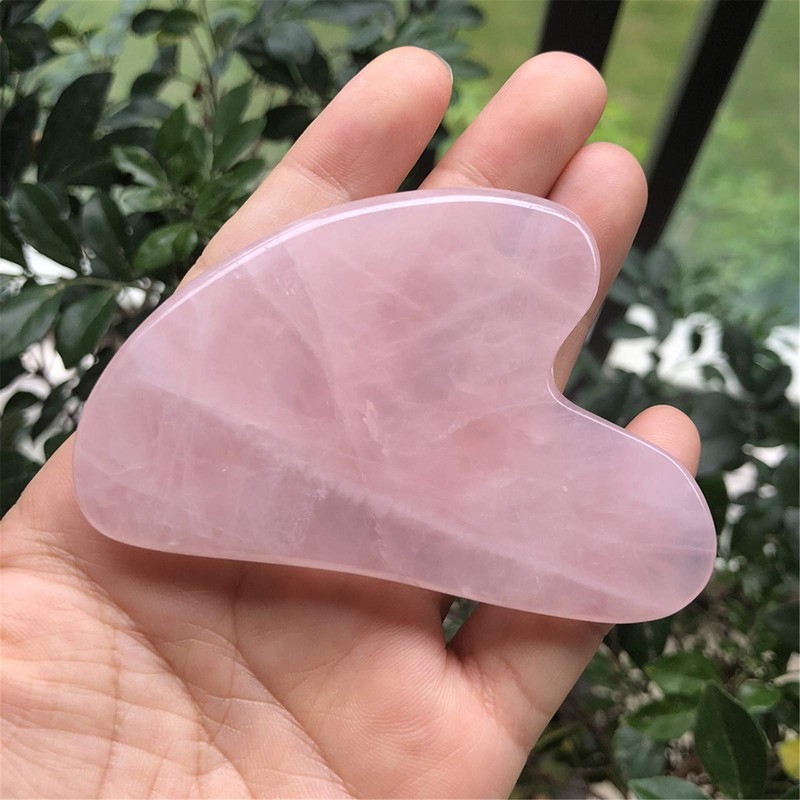 Ladeukoi Rose Quartz Crystal Stone Gua Sha Massage Tool for