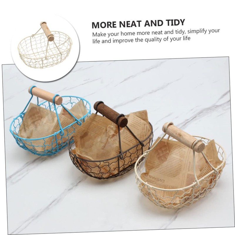 Ciieeo 1Pc Retro Beige Iron Storage Basket Decorative Household Fruit